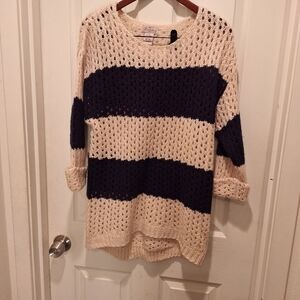 Navy Blue and Cream Knit Sweater XL